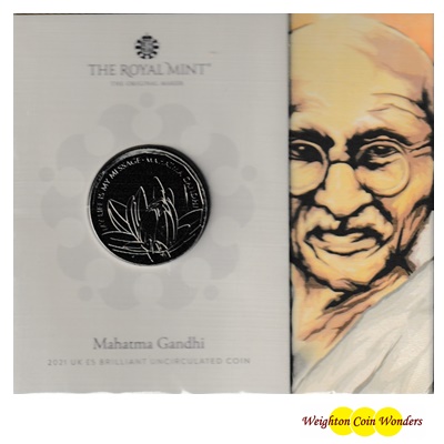 2021 BU £5 Coin Pack - Mahatma Gandhi - Click Image to Close